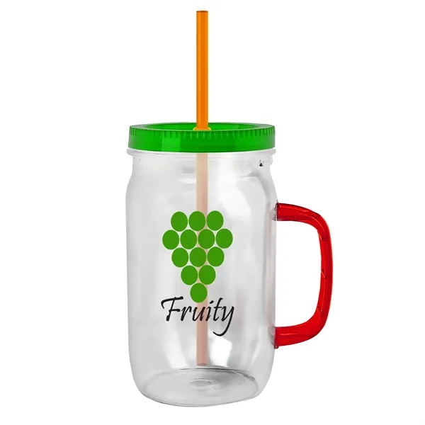 27 oz Mason Jar with Handle, straw and screw-on lid. Measurements... from ASI 40480 Koozie Group