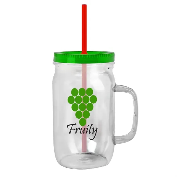 27 oz Mason Jar with Handle, straw and screw-on lid. Measurements... from ASI 40480 Koozie Group
