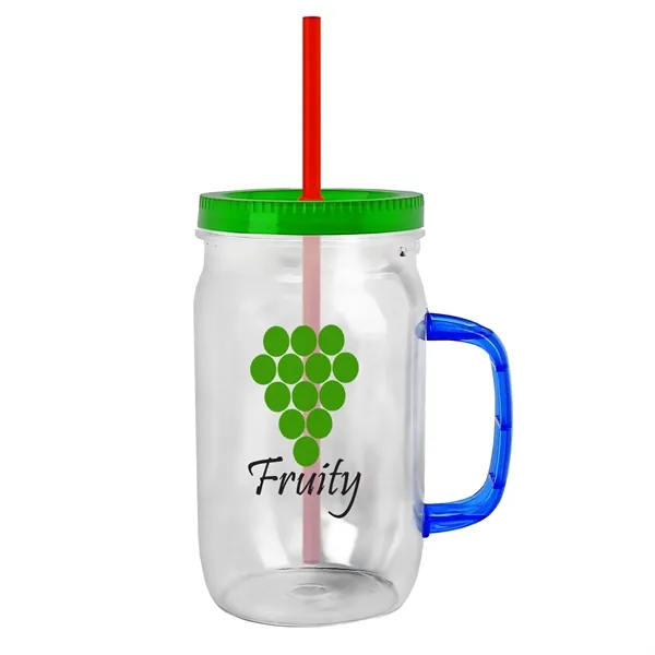 27 oz Mason Jar with Handle, straw and screw-on lid. Measurements... from ASI 40480 Koozie Group