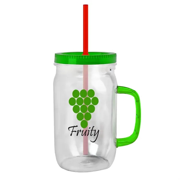 27 oz Mason Jar with Handle, straw and screw-on lid. Measurements... from ASI 40480 Koozie Group