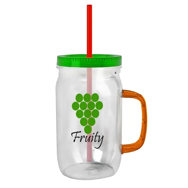 27 oz Mason Jar with Handle, straw and screw-on lid. Measurements... from ASI 40480 Koozie Group