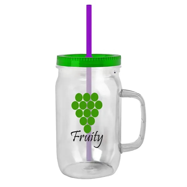 27 oz Mason Jar with Handle, straw and screw-on lid. Measurements... from ASI 40480 Koozie Group