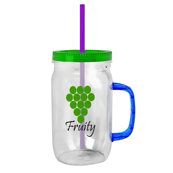 27 oz Mason Jar with Handle, straw and screw-on lid. Measurements... from ASI 40480 Koozie Group