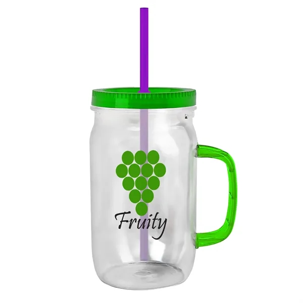 27 oz Mason Jar with Handle, straw and screw-on lid. Measurements... from ASI 40480 Koozie Group