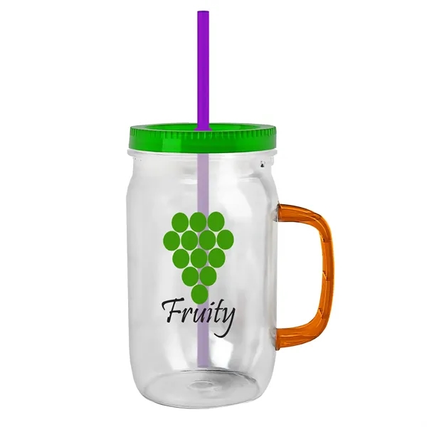 27 oz Mason Jar with Handle, straw and screw-on lid. Measurements... from ASI 40480 Koozie Group