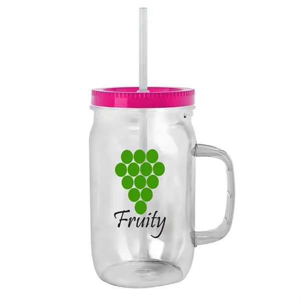27 oz Mason Jar with Handle, straw and screw-on lid. Measurements... from ASI 40480 Koozie Group