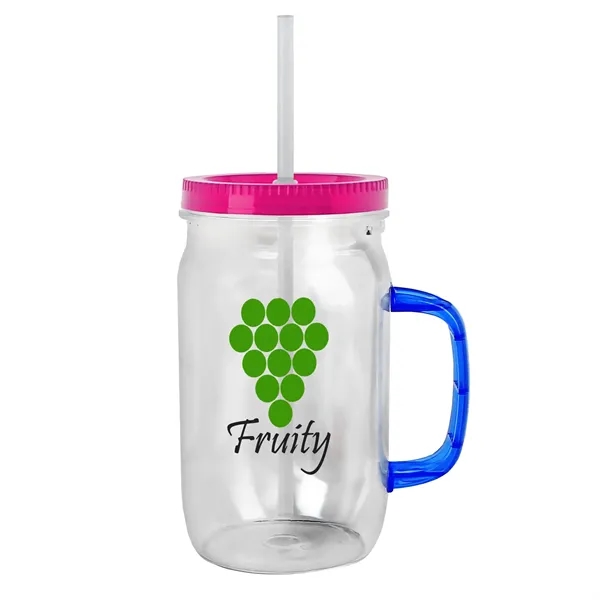 27 oz Mason Jar with Handle, straw and screw-on lid. Measurements... from ASI 40480 Koozie Group