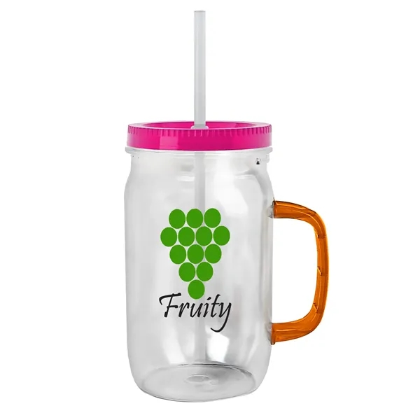 27 oz Mason Jar with Handle, straw and screw-on lid. Measurements... from ASI 40480 Koozie Group