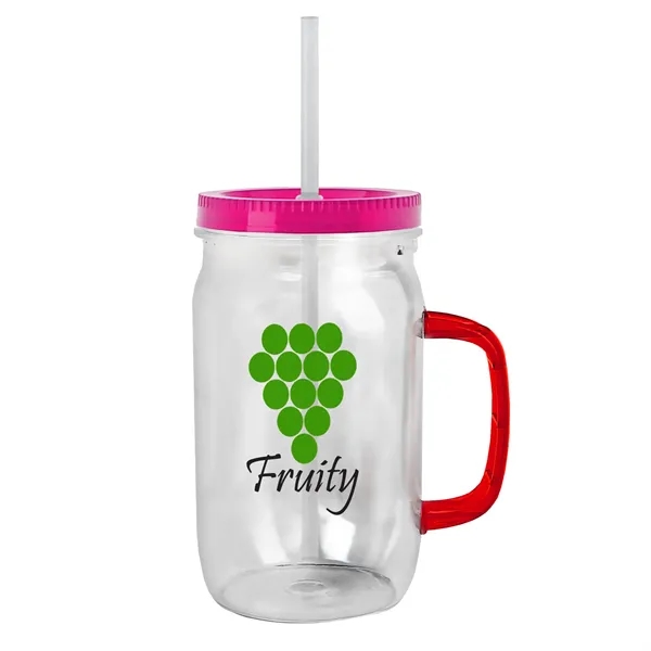27 oz Mason Jar with Handle, straw and screw-on lid. Measurements... from ASI 40480 Koozie Group