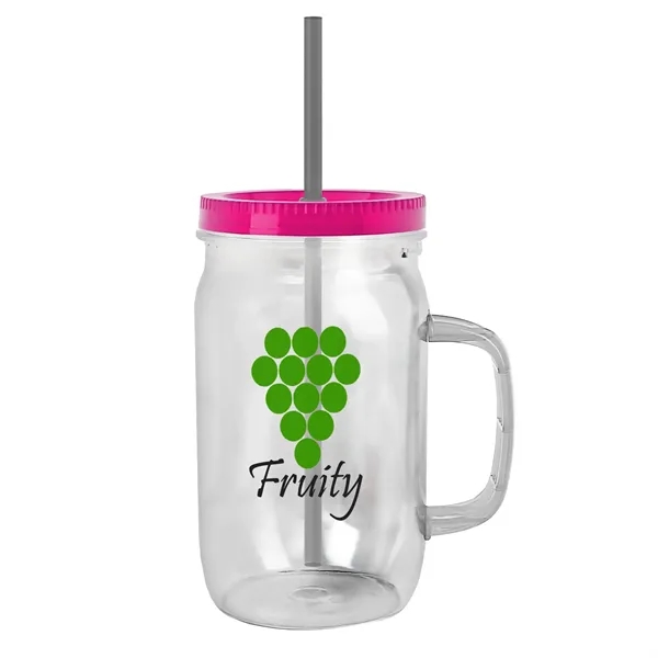 27 oz Mason Jar with Handle, straw and screw-on lid. Measurements... from ASI 40480 Koozie Group