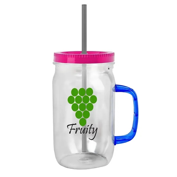 27 oz Mason Jar with Handle, straw and screw-on lid. Measurements... from ASI 40480 Koozie Group