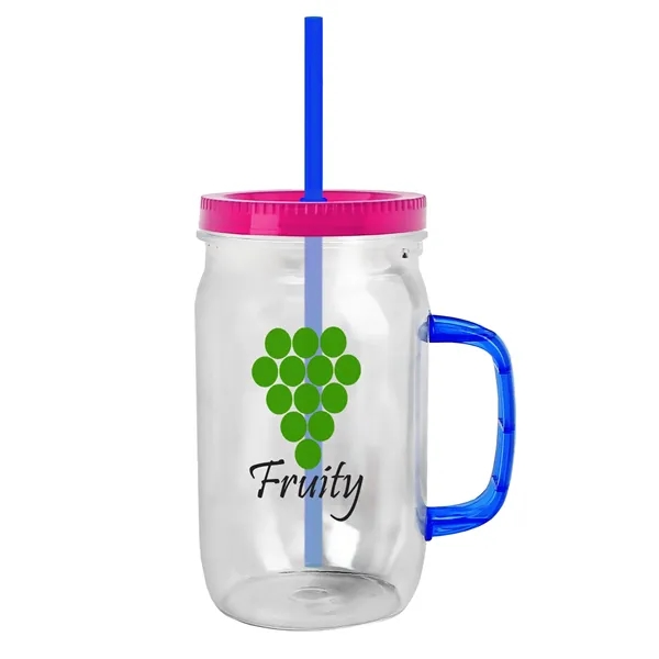 27 oz Mason Jar with Handle, straw and screw-on lid. Measurements... from ASI 40480 Koozie Group