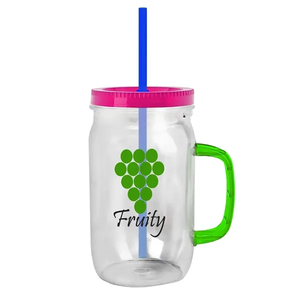 27 oz Mason Jar with Handle, straw and screw-on lid. Measurements... from ASI 40480 Koozie Group