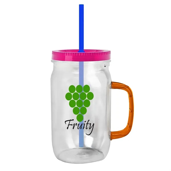 27 oz Mason Jar with Handle, straw and screw-on lid. Measurements... from ASI 40480 Koozie Group