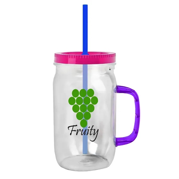27 oz Mason Jar with Handle, straw and screw-on lid. Measurements... from ASI 40480 Koozie Group