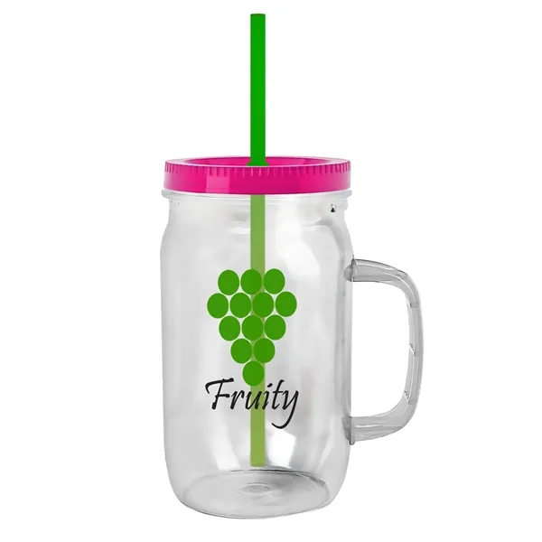 27 oz Mason Jar with Handle, straw and screw-on lid. Measurements... from ASI 40480 Koozie Group