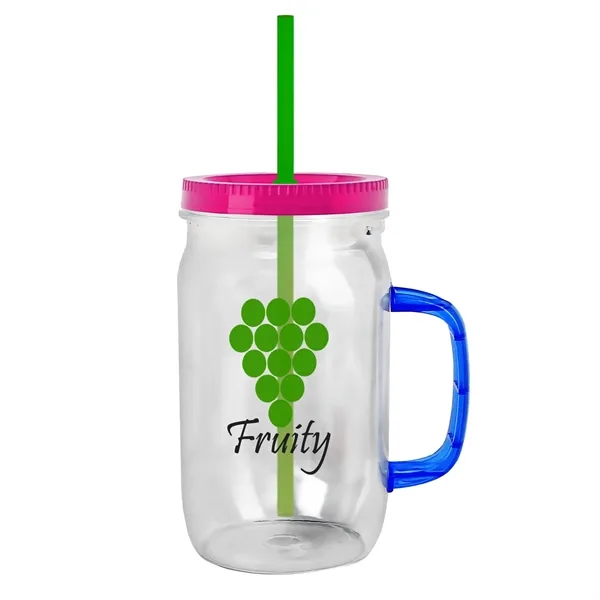27 oz Mason Jar with Handle, straw and screw-on lid. Measurements... from ASI 40480 Koozie Group