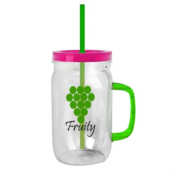 27 oz Mason Jar with Handle, straw and screw-on lid. Measurements... from ASI 40480 Koozie Group