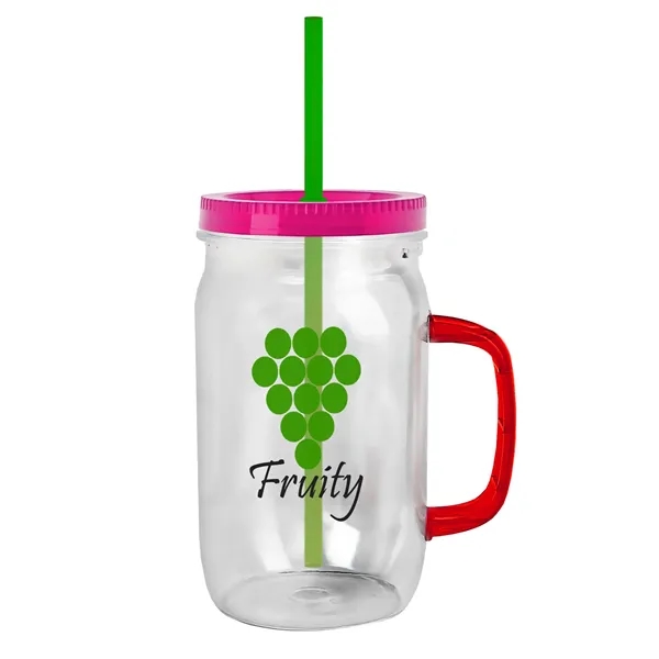 27 oz Mason Jar with Handle, straw and screw-on lid. Measurements... from ASI 40480 Koozie Group