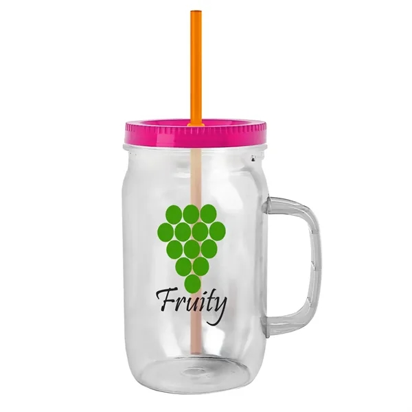 27 oz Mason Jar with Handle, straw and screw-on lid. Measurements... from ASI 40480 Koozie Group