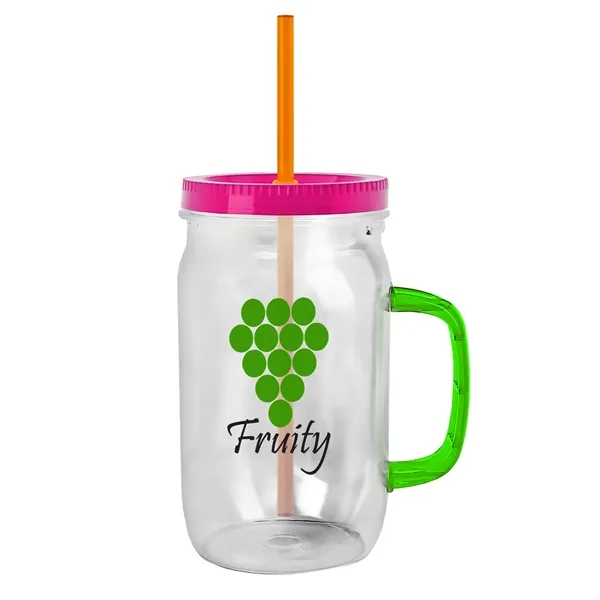 27 oz Mason Jar with Handle, straw and screw-on lid. Measurements... from ASI 40480 Koozie Group