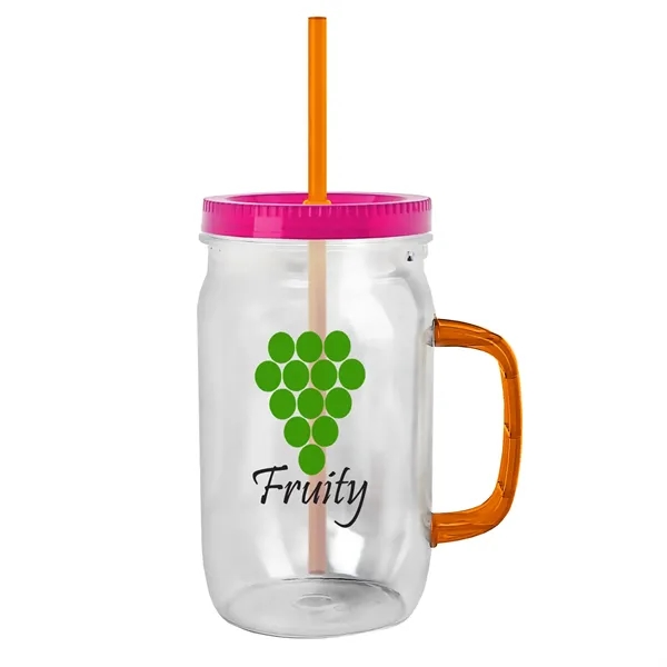 27 oz Mason Jar with Handle, straw and screw-on lid. Measurements... from ASI 40480 Koozie Group