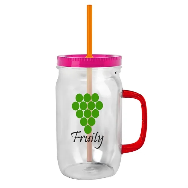 27 oz Mason Jar with Handle, straw and screw-on lid. Measurements... from ASI 40480 Koozie Group