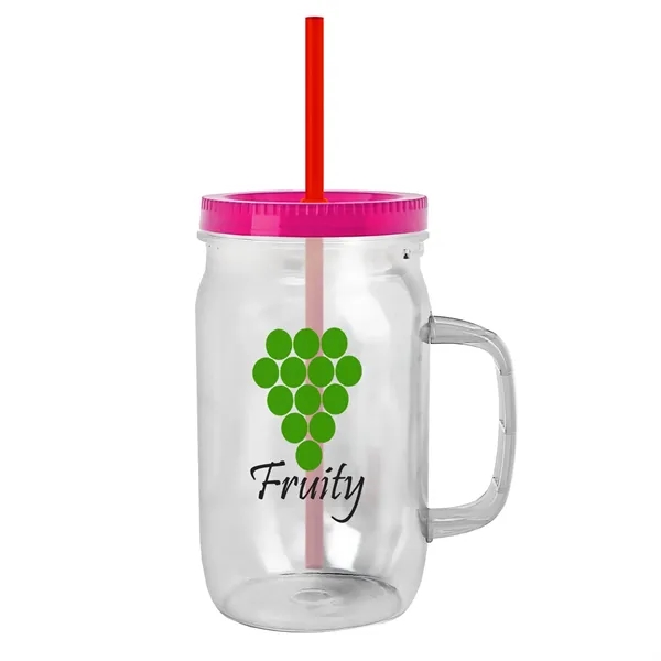 27 oz Mason Jar with Handle, straw and screw-on lid. Measurements... from ASI 40480 Koozie Group