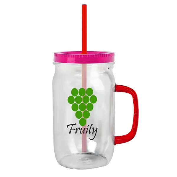 27 oz Mason Jar with Handle, straw and screw-on lid. Measurements... from ASI 40480 Koozie Group