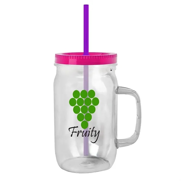 27 oz Mason Jar with Handle, straw and screw-on lid. Measurements... from ASI 40480 Koozie Group