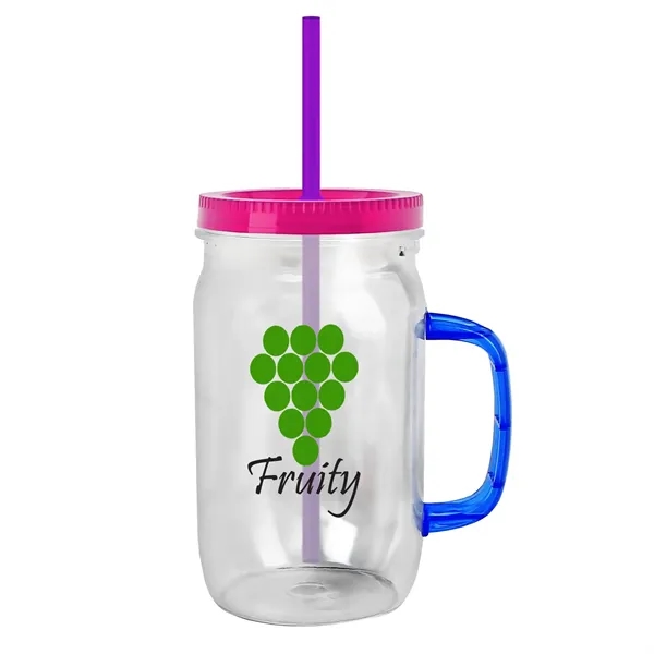 27 oz Mason Jar with Handle, straw and screw-on lid. Measurements... from ASI 40480 Koozie Group