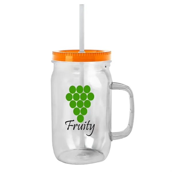 27 oz Mason Jar with Handle, straw and screw-on lid. Measurements... from ASI 40480 Koozie Group