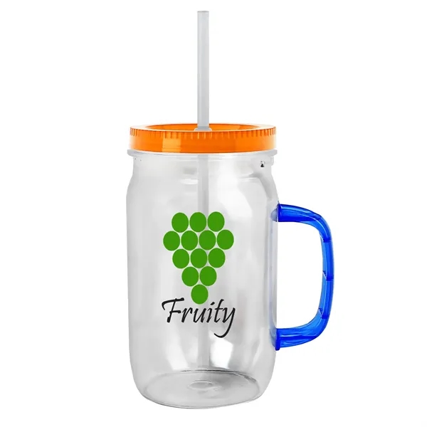 27 oz Mason Jar with Handle, straw and screw-on lid. Measurements... from ASI 40480 Koozie Group