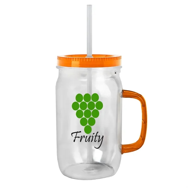 27 oz Mason Jar with Handle, straw and screw-on lid. Measurements... from ASI 40480 Koozie Group