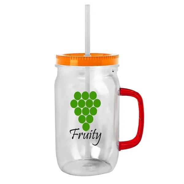 27 oz Mason Jar with Handle, straw and screw-on lid. Measurements... from ASI 40480 Koozie Group