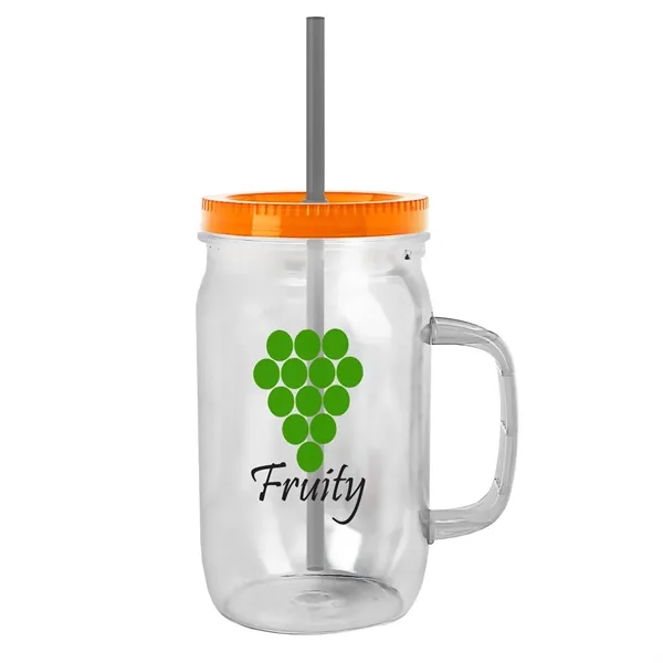 27 oz Mason Jar with Handle, straw and screw-on lid. Measurements... from ASI 40480 Koozie Group