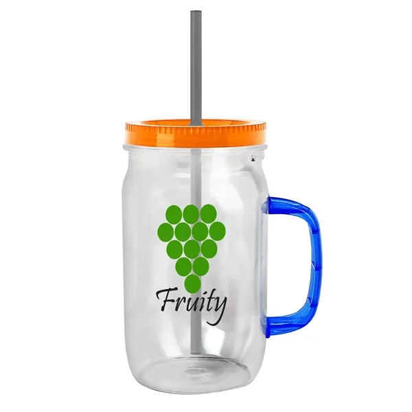 27 oz Mason Jar with Handle, straw and screw-on lid. Measurements... from ASI 40480 Koozie Group