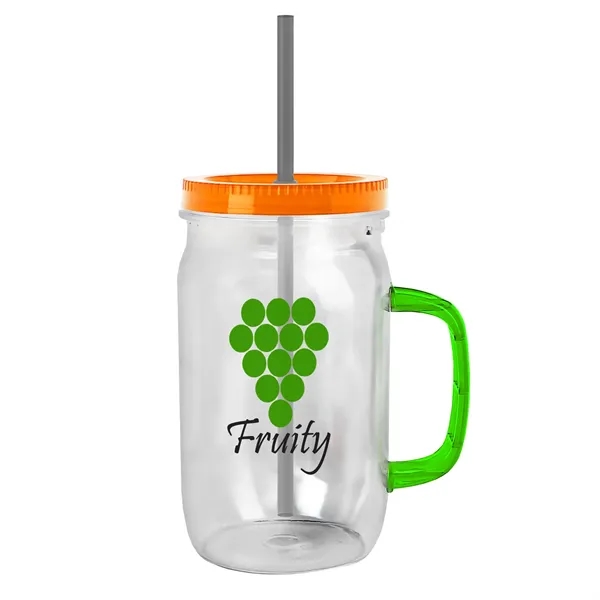27 oz Mason Jar with Handle, straw and screw-on lid. Measurements... from ASI 40480 Koozie Group