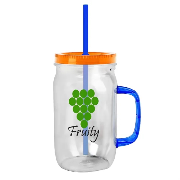 27 oz Mason Jar with Handle, straw and screw-on lid. Measurements... from ASI 40480 Koozie Group