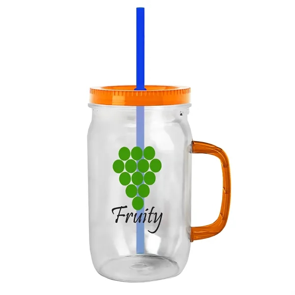 27 oz Mason Jar with Handle, straw and screw-on lid. Measurements... from ASI 40480 Koozie Group