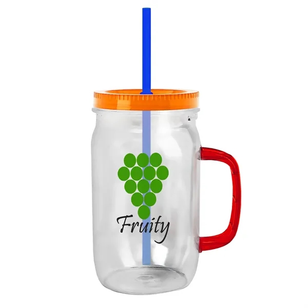 27 oz Mason Jar with Handle, straw and screw-on lid. Measurements... from ASI 40480 Koozie Group