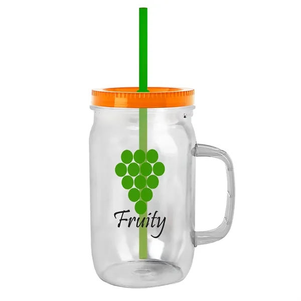 27 oz Mason Jar with Handle, straw and screw-on lid. Measurements... from ASI 40480 Koozie Group
