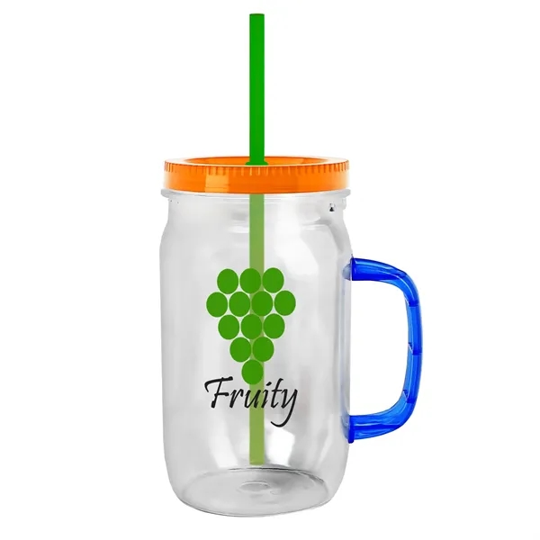 27 oz Mason Jar with Handle, straw and screw-on lid. Measurements... from ASI 40480 Koozie Group