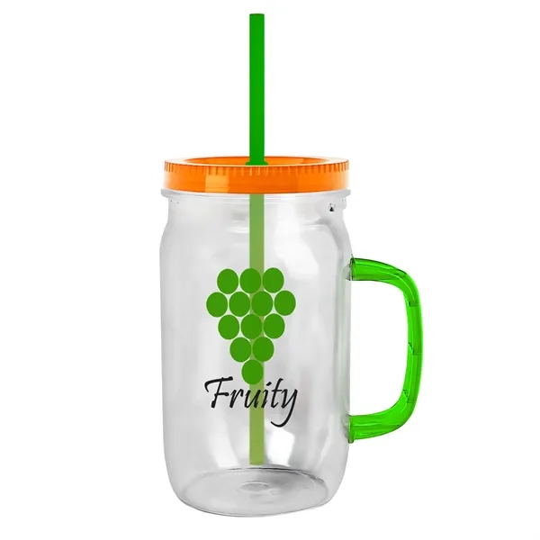 27 oz Mason Jar with Handle, straw and screw-on lid. Measurements... from ASI 40480 Koozie Group