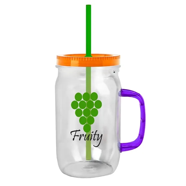 27 oz Mason Jar with Handle, straw and screw-on lid. Measurements... from ASI 40480 Koozie Group