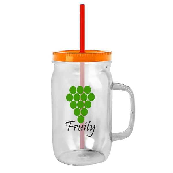 27 oz Mason Jar with Handle, straw and screw-on lid. Measurements... from ASI 40480 Koozie Group
