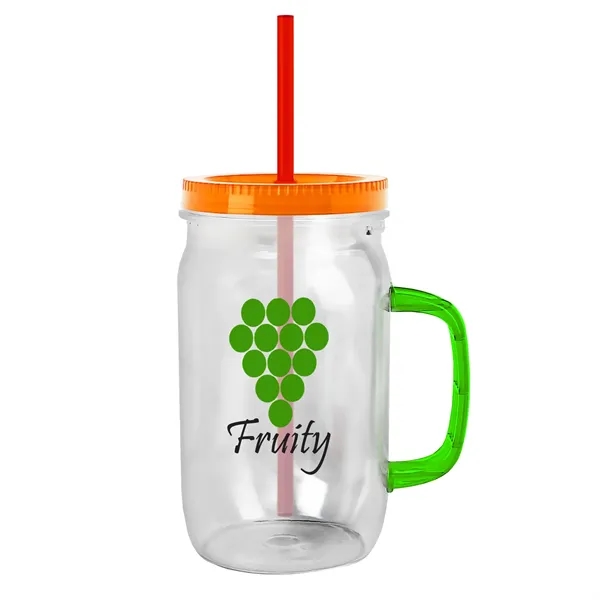 27 oz Mason Jar with Handle, straw and screw-on lid. Measurements... from ASI 40480 Koozie Group