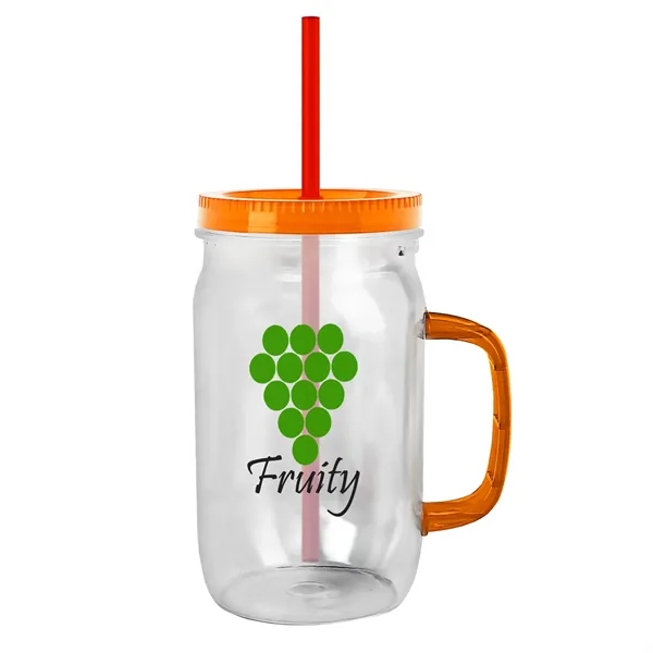 27 oz Mason Jar with Handle, straw and screw-on lid. Measurements... from ASI 40480 Koozie Group