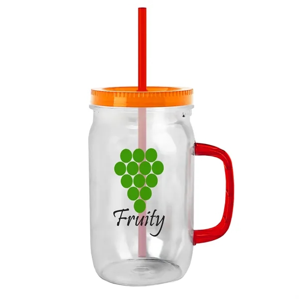 27 oz Mason Jar with Handle, straw and screw-on lid. Measurements... from ASI 40480 Koozie Group