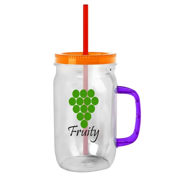 27 oz Mason Jar with Handle, straw and screw-on lid. Measurements... from ASI 40480 Koozie Group